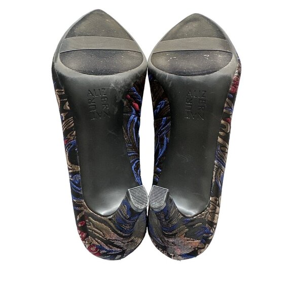 Naturalizer Natalie Pump Black Blue Gold Brocade Pointy Toe 3" Heel Size 6.5N - Picture 7 of 8